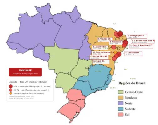 10 most violent cities in Brazil 2026